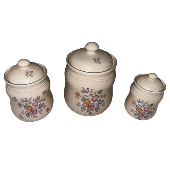 International China Stoneware Canister Set | 3-Piece Floral Bird Kitchen Decor - Picture 9 of 11